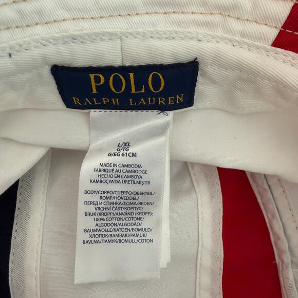 Polo Ralph Lauren Colorblock Bucket Hat Red White Blue Logo L/XL USA Flag Y2k - Picture 4 of 4